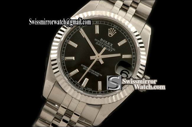 Midsize Rolex SS Jubilee Black Sticks Swiss Eta 2836-2 Replica Watches