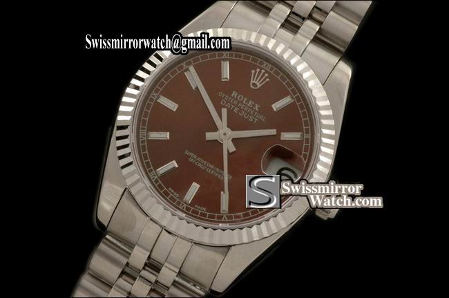 Midsize Rolex SS Jubilee Brown Sticks Swiss Eta 2836-2 Replica Watches