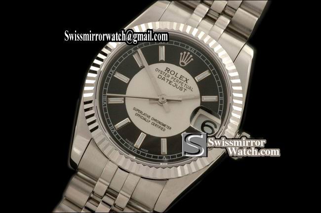 Midsize Rolex SS Jubilee Black/Silver Sticks Swiss Eta 2836-2 Replica Watches