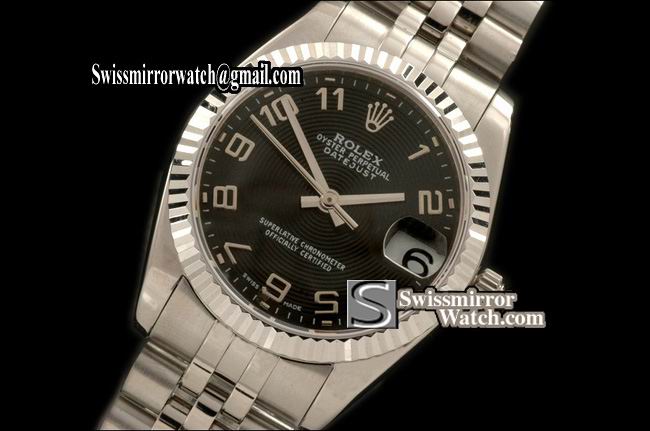 Midsize Rolex SS Jubilee Sunray Black Numeral Swiss Eta 2836-2 Replica Watches
