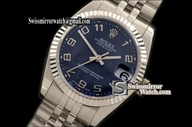 Midsize Rolex SS Jubilee Sunray Blue Numeral Swiss Eta 2836-2 Replica Watches