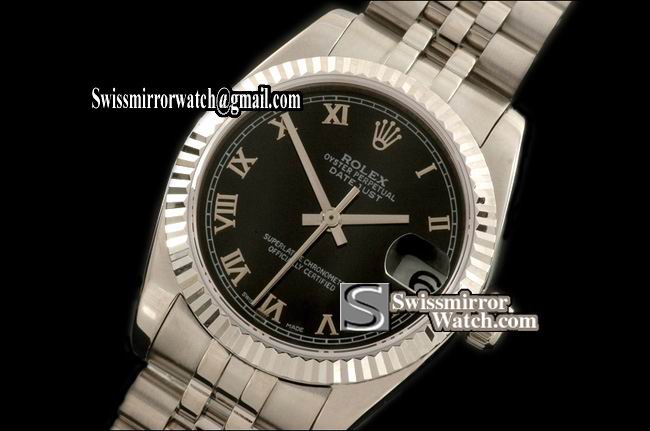 Midsize Rolex SS Jubilee Black Roman Swiss Eta 2836-2 Replica Watches