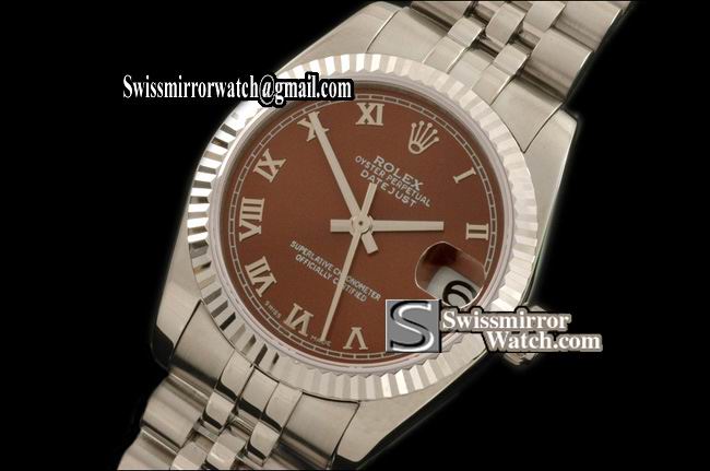 Midsize Rolex SS Jubilee Brown Roman Swiss Eta 2836-2 Replica Watches