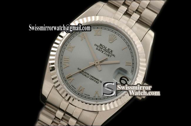 Midsize Rolex SS Jubilee Light Blue Roman Swiss Eta 2836-2 Replica Watches