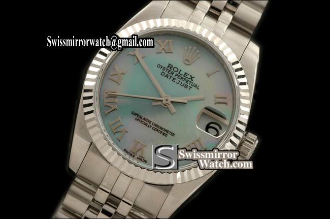 Midsize Rolex SS Jubilee MOP Blue Roman Swiss Eta 2836-2 Replica Watches