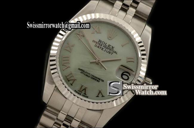 Midsize Rolex SS Jubilee MOP Green Roman Swiss Eta 2836-2 Replica Watches