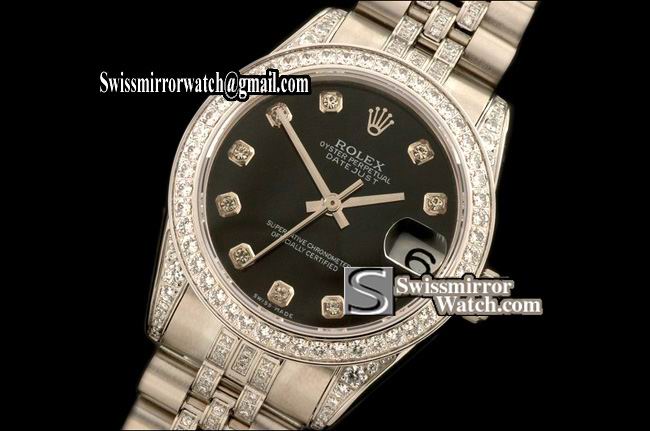 Midsize Rolex SS Jubilee Diam Bez/M-Link Black Diam S-Eta 2836-2 Replica Watches