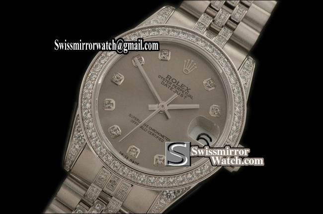Midsize Rolex SS Jubilee Diam Bez/M-Link Grey Diam S-Eta 2836-2 Replica Watches