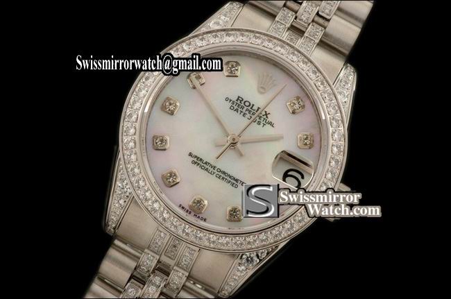 Midsize Rolex SS Jubilee Diam Bez/M-Link MOP Wht Diam S-Eta 2836-2 Replica Watches