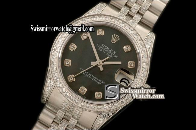 Midsize Rolex SS Jubilee Diam Bez/M-Link MOP Blk Diam S-Eta 2836-2 Replica Watches