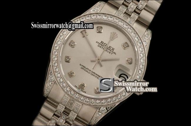 Midsize Rolex SS Jubilee Diam Bez/M-Link Silver Diam S-Eta 2836-2 Replica Watches