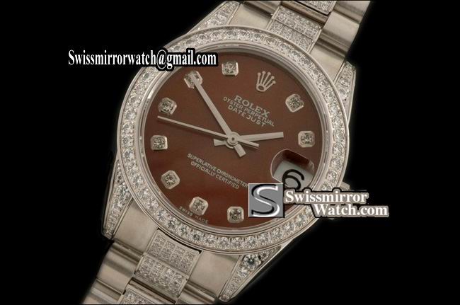 Midsize Rolex SS Jubilee Diam Bez/M-Link Brown Diam S-Eta 2836-2 Replica Watches