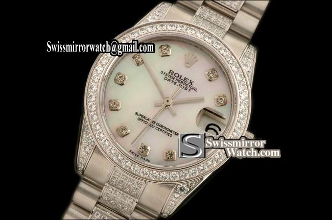 Midsize Rolex SS Jubilee Diam Bez/M-Link MOP Wht Diam S-Eta 2836-2 Replica Watches