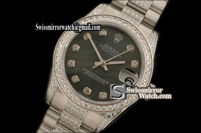 Midsize Rolex SS Jubilee Diam Bez/M-Link MOP Blk Diam S-Eta 2836-2 Replica Watches
