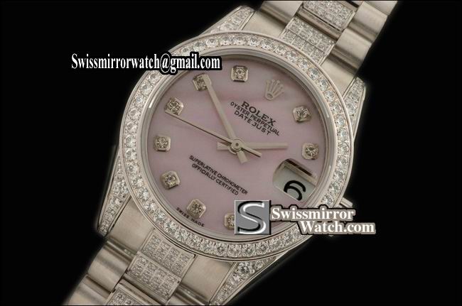 Midsize Rolex SS Jubilee Diam Bez/M-Link MOP Pink Diam S-Eta 2836-2 Replica Watches