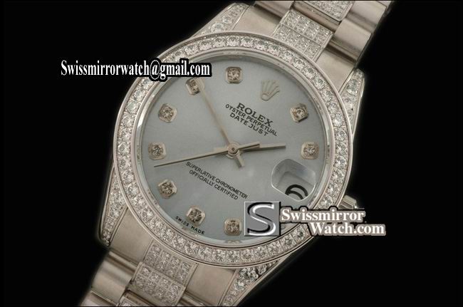 Midsize Rolex SS Jubilee Diam Bez/M-Link L-Blue Diam S-Eta 2836-2 Replica Watches