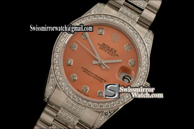 Midsize Rolex SS Jubilee Diam Bez/M-Link Salmon Diam S-Eta 2836-2 Replica Watches