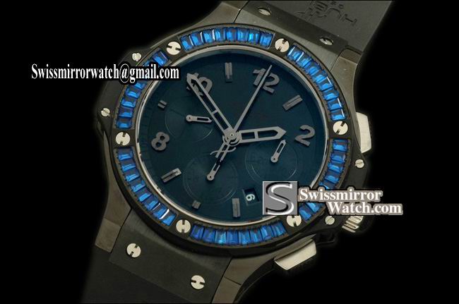 hublot Big Bang "All Black" Ceramic/Sq Blue Diam Blk A-7750 Replica Watches