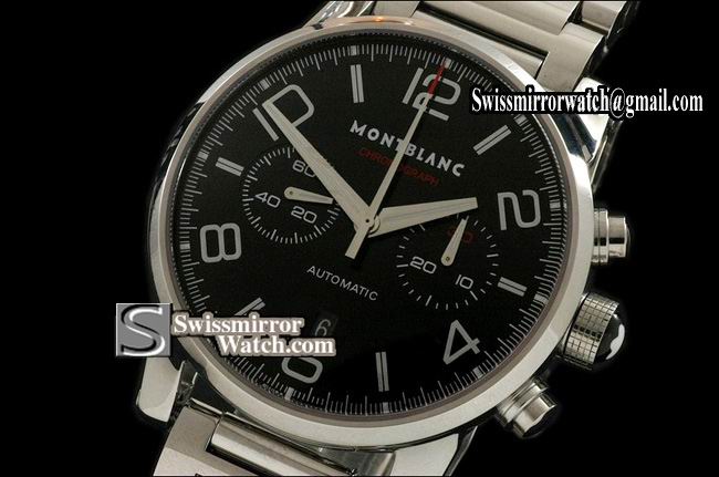 Mont Blanc Timewalker Pilot Chrono SS Black Asia 7750 28800bph Replica Watches