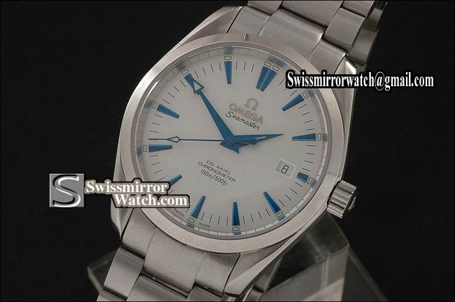 Omega Seamaster Aqua Terra Co-Axial Man SS White Blue Markers Eta 2892-2 Replica Watches