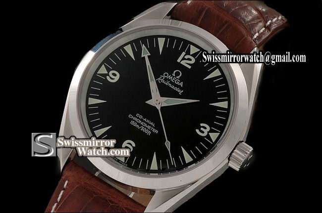 Omega Railmaster SS Black 39mm In Leather Swiss Eta 2824-2 Replica Watches