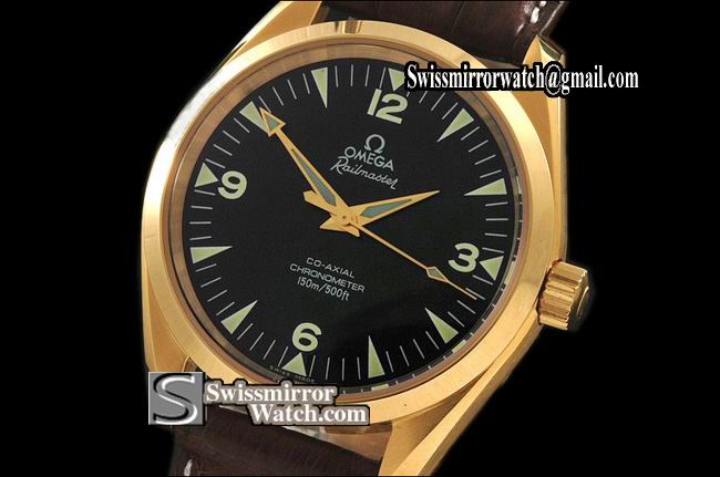 Omega Railmaster FG Black 39mm 110th Limited Ed Leather Swiss Eta 2824 Replica Watches