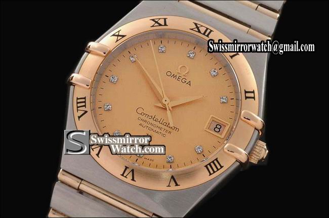 Omega Constellation 18K Wrapped TT Men Roman Bezel Gold Diamond Eta 2836 Replica Watches
