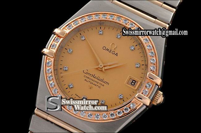 Omega Constellation 18K Wrapped TT Men Diam Bezel Gold Diamond Eta 2836 Replica Watches