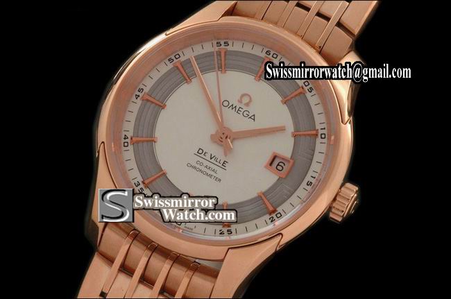 Omega DeVille Hour Vision "See Thru Case" RG/RG Wht Swiss Eta 2836-2 Replica Watches