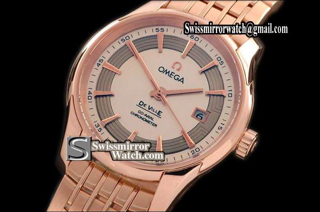 Omega DeVille Hour Vision "See Thru Case" RG/RG White Swiss Eta 2836 Replica Watches