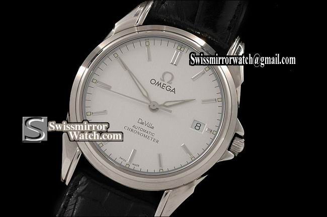 Omega DeVille SS White Dial, leather Strap in Swiss Eta 2824-2 Replica Watches