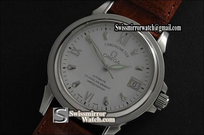 Omega De Ville SS White Dial Leather Strap Swiss Eta 2824-2 Replica Watches