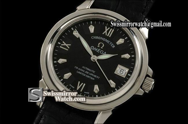 Omega DeVille SS Black Dial Leather Strap Swiss Eta 2824-2 Replica Watches