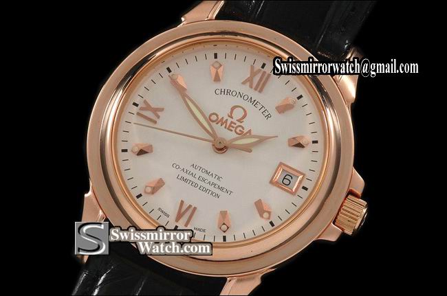 Omega DeVille RG White Dial Leather Strap Swiss Eta 2824-2 Replica Watches