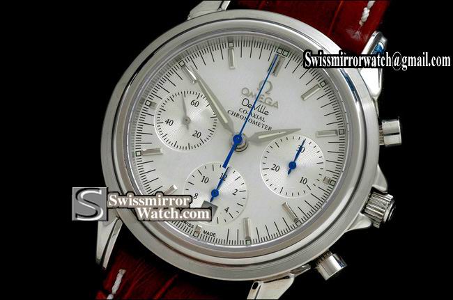 Omega De Ville Chronograph SS White Asia 7750 Working Chronos Replica Watches