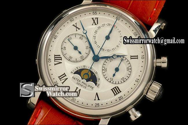 Patek philippe SS Chrono/Calender/Moon Phase White Working M/Chrono Replica Watches