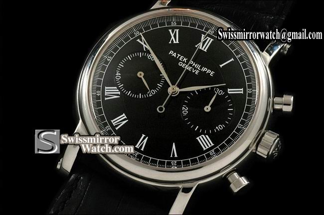 Patek philippe Classic Chronograph SS Black Working Chronos Replica Watches