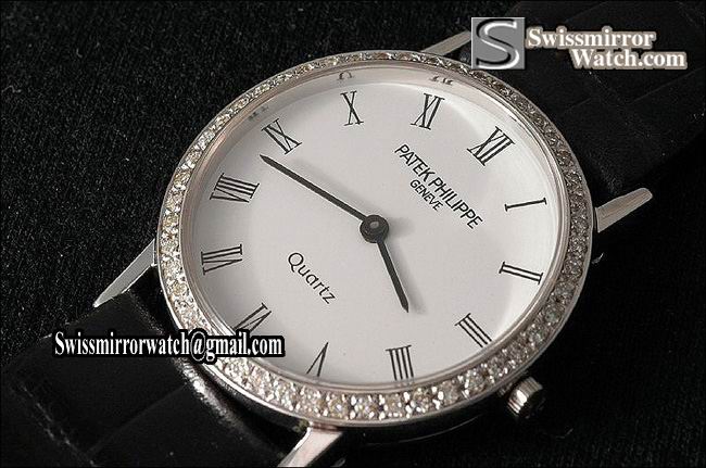 Patek philippe 18K White Gold, Calastrava Men Real Diamonds Bezel Replica Watches