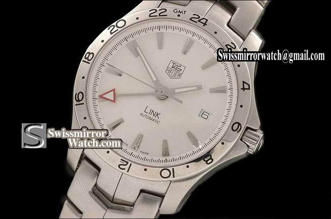 Men Tag Heuer Link GMT SS White Swiss Eta 2836-2 Replica Watches