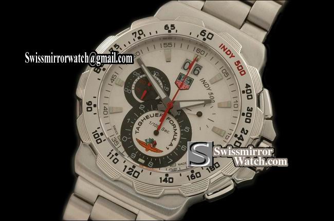 Tag Heuer Indy 500 Big Date 1/10 Chrono SS/SS White Swiss Qtz Replica Watches