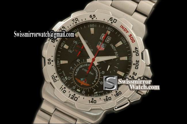 Tag Heuer Indy 500 Big Date 1/10 Chrono SS/SS Black Swiss Qtz Replica Watches