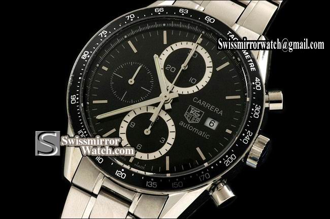 Tag Heuer Carrera Automatic Chronograph SS Black A-7750 28800bph Replica Watches
