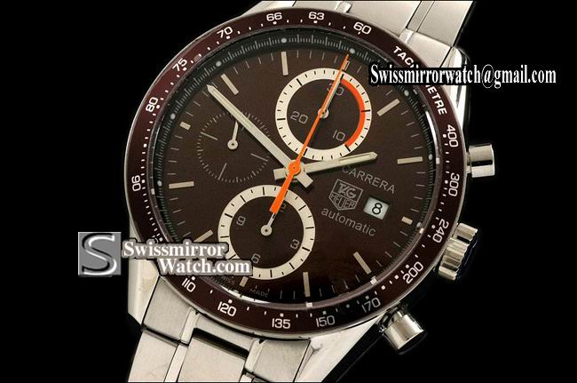 Tag Heuer Carrera Automatic Chronograph SS Brown A-7750 28800bph Replica Watches