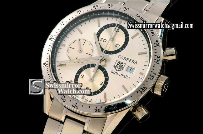Tag Heuer Carrera Automatic Chronograph SS White A-7750 28800bph Replica Watches