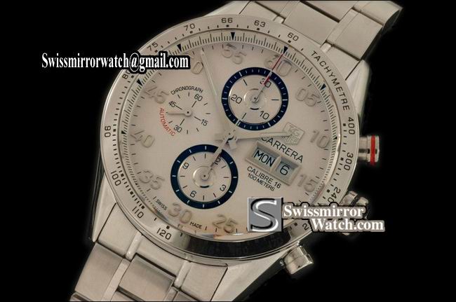Tag Heuer Carrera 43mm Chrono SS/SS Wht A-7750 28800bph Replica Watches