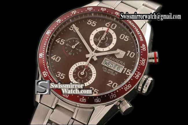 Tag Heuer Carrera 2008 Automatic Chrono SS Brown A-7750 28800bph Replica Watches