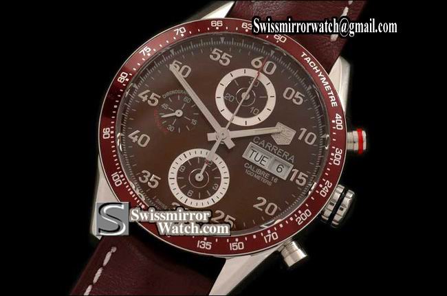 Tag Heuer Carrera 2008 Automatic Chrono SS/LE Brown A-7750 28800bph Replica Watches