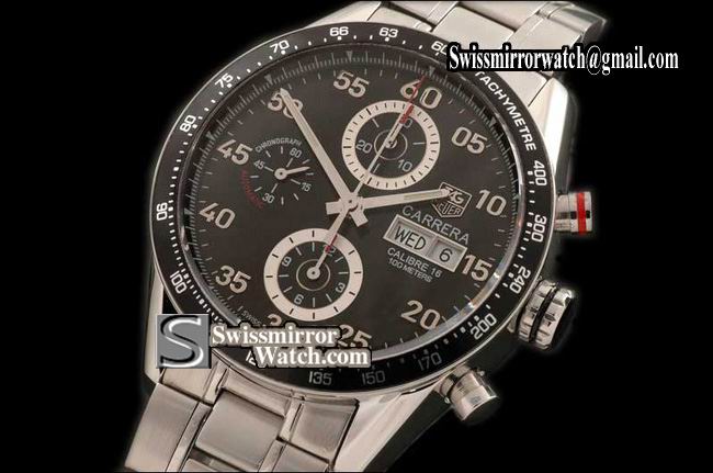 Tag Heuer Carrera 2008 Automatic Chrono SS Black A-7750 28800bph Replica Watches