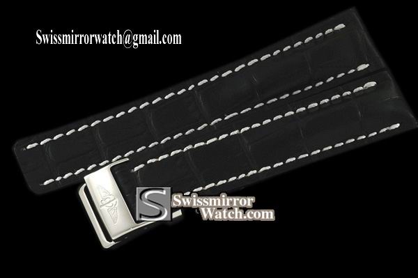 Replica Breitling Leather strap Black W/Deployant - For 42/44mm watches