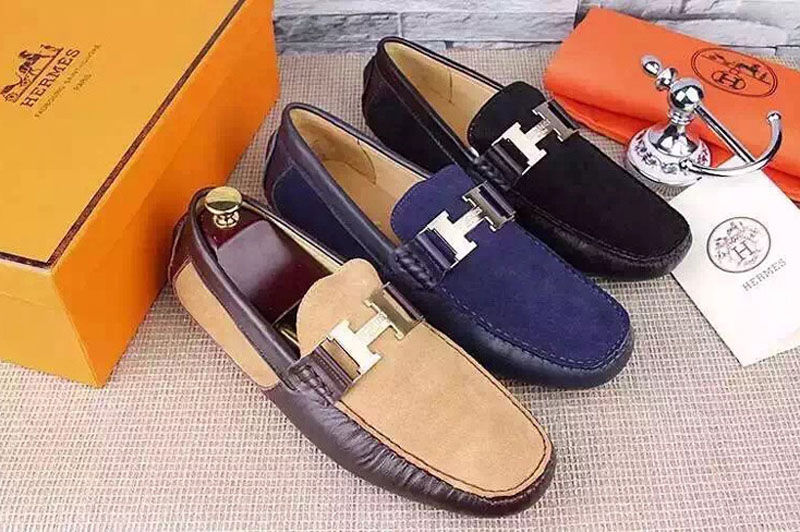 Mens Hermes Loafer Shoes Black/Blue/Tan